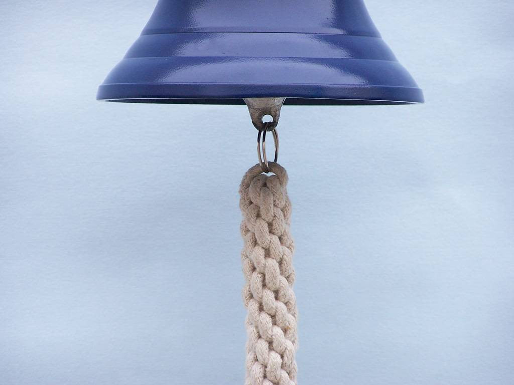 Solid Brass Hanging Ships Bell 11" - Blue