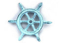 Dark Blue Whitewashed Cast Iron Ship Wheel Decorative Paperweight 4"