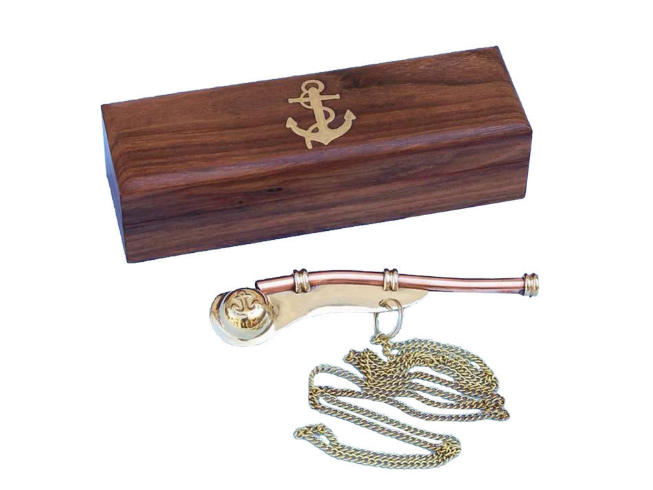 Solid Brass/Copper Boatswain (Bosun) Whistle w Rosewood Box 5"
