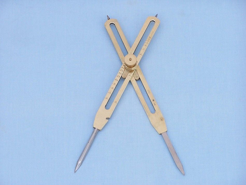 Brass Drafting Compass with Rosewood Box 9"