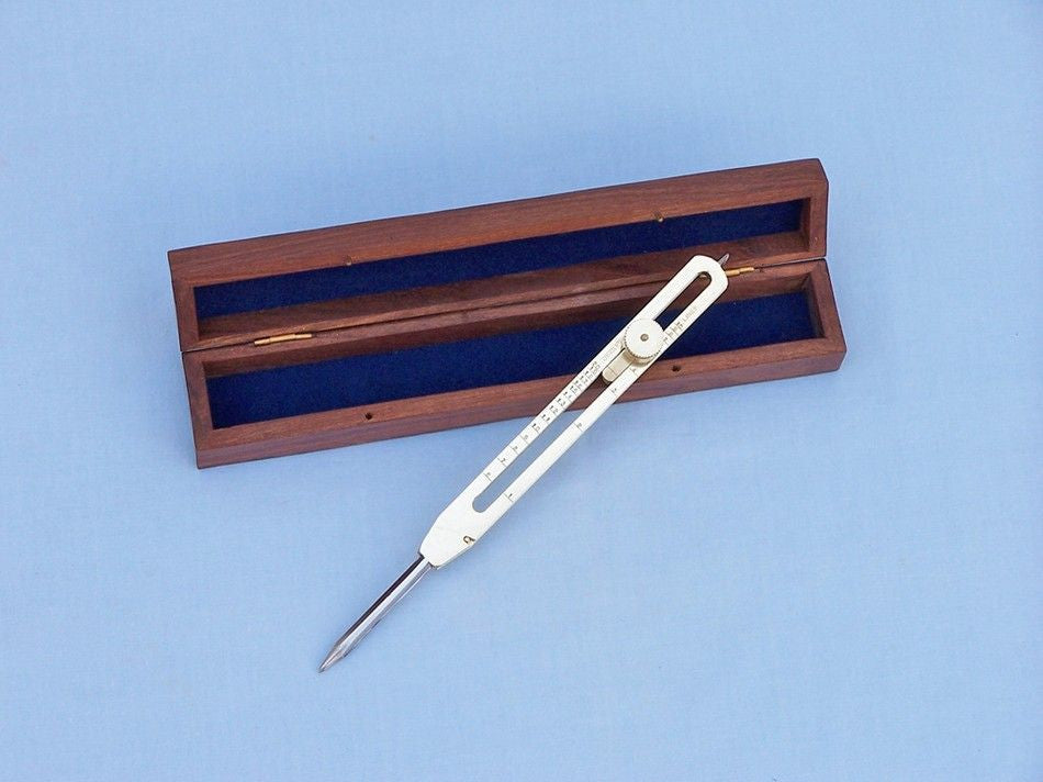 Brass Drafting Compass with Rosewood Box 9"