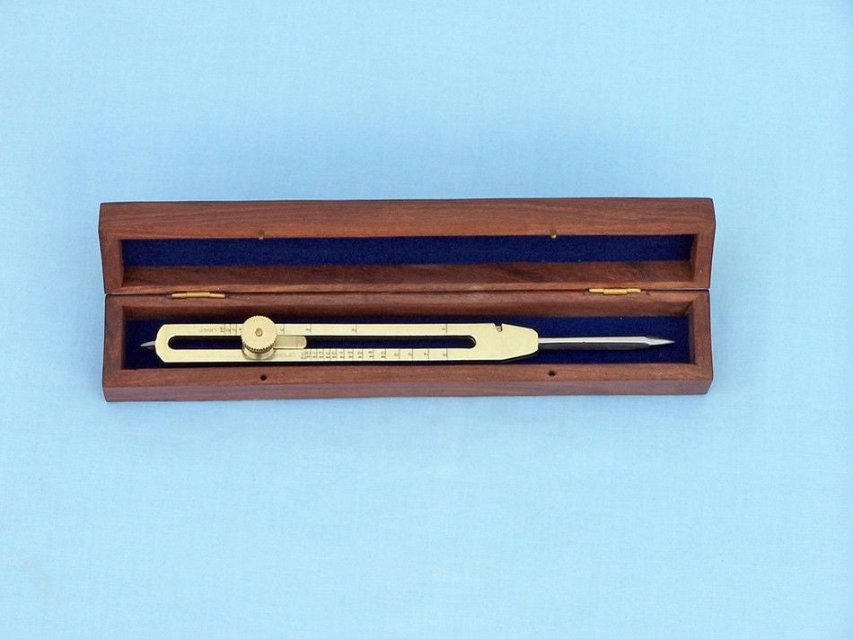 Brass Drafting Compass with Rosewood Box 9"