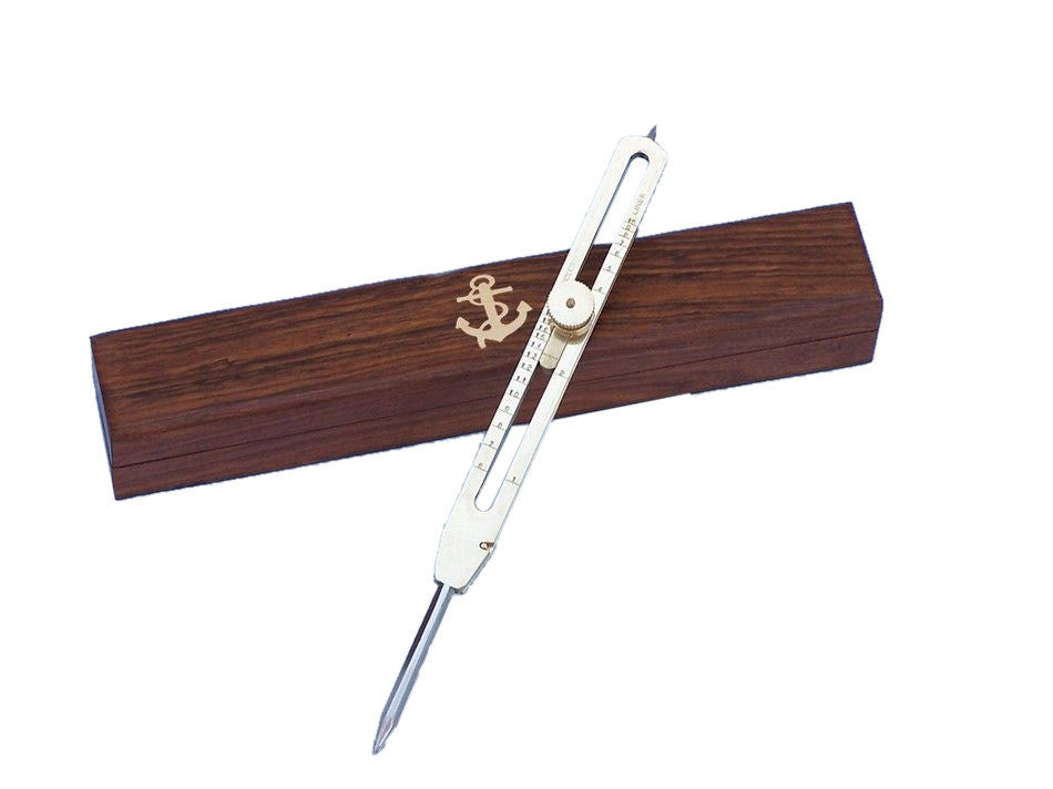 Brass Drafting Compass with Rosewood Box 9"