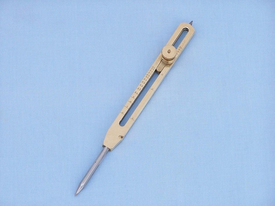 Brass Drafting Compass with Rosewood Box 9"
