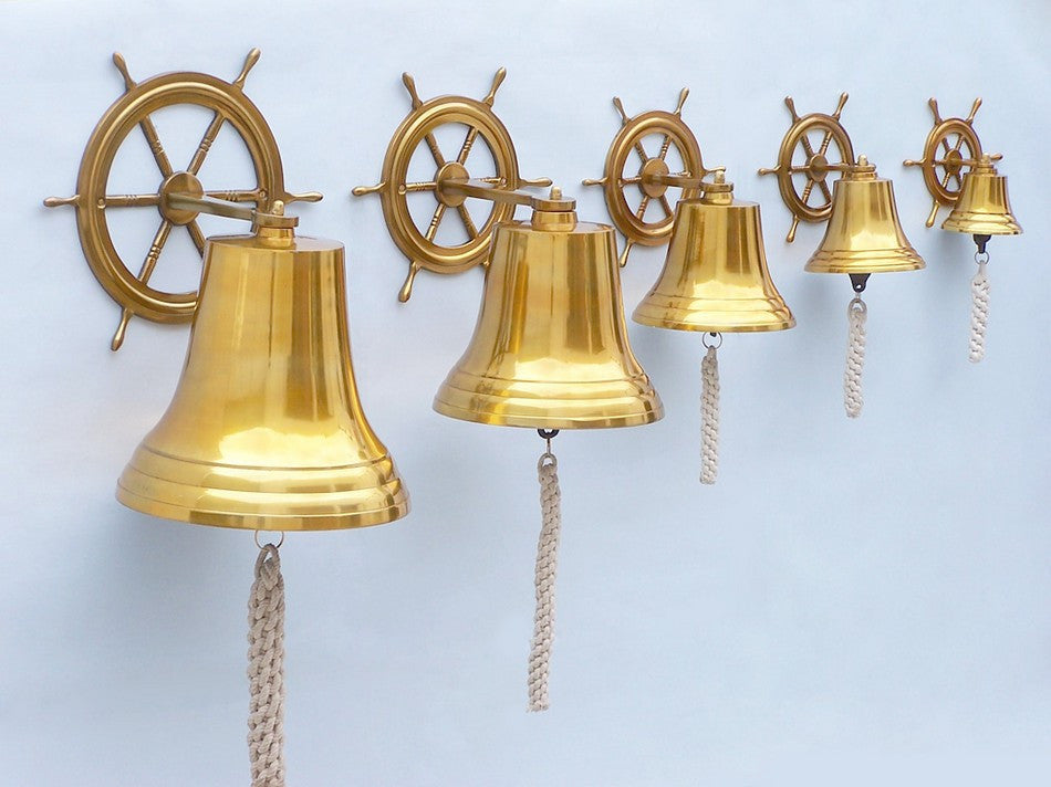 Brass  Plated Hanging Ship Wheel Bell 10"