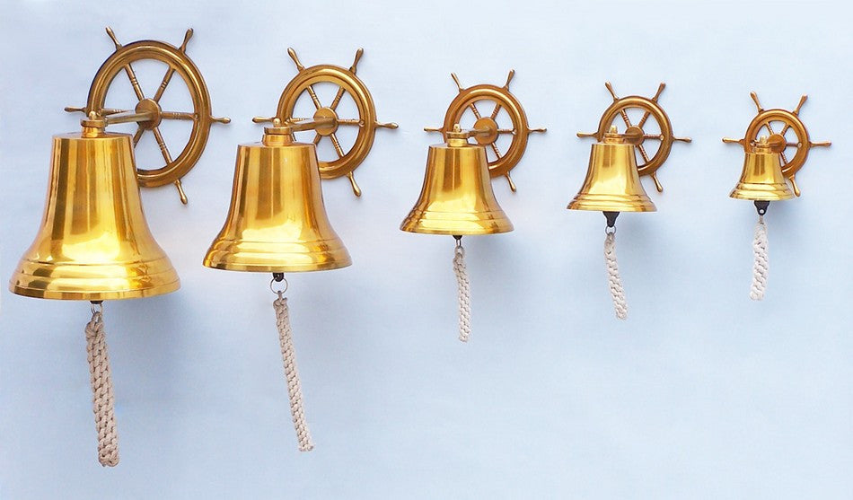 Brass Plated Hanging Ship Wheel Bell 8"