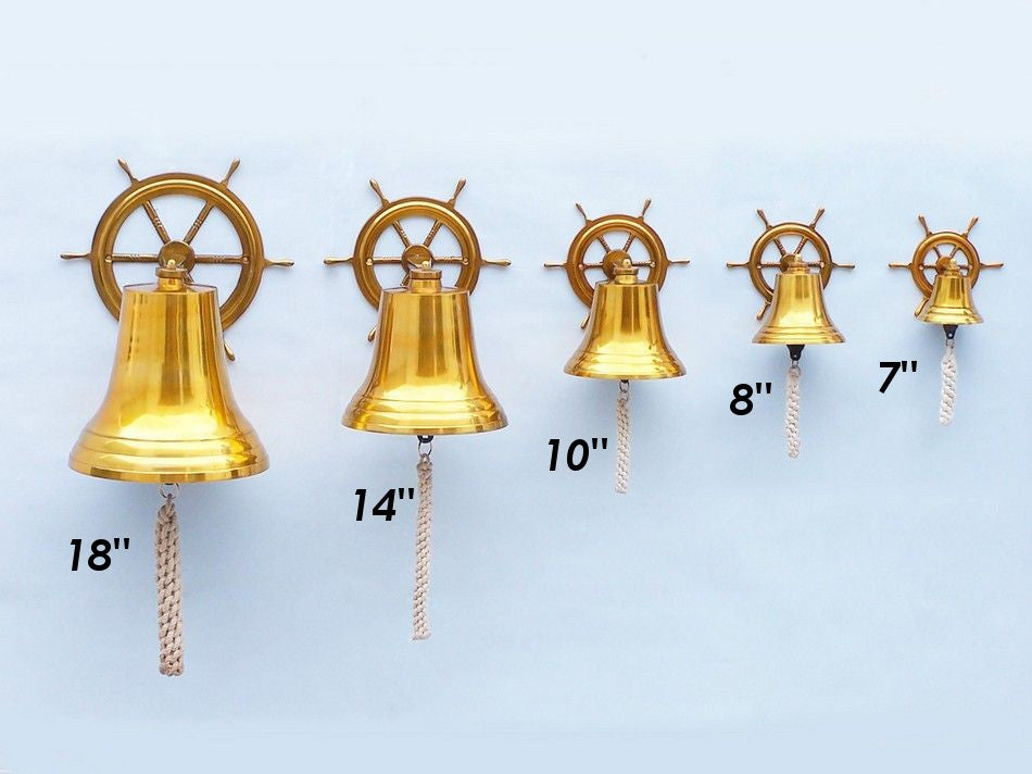Brass  Plated Hanging Ship Wheel Bell 10"