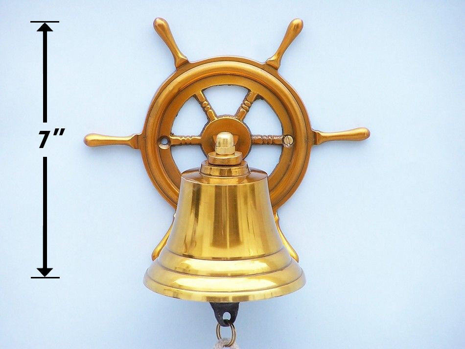 Brass Plated Hanging Ship Wheel Bell 7"