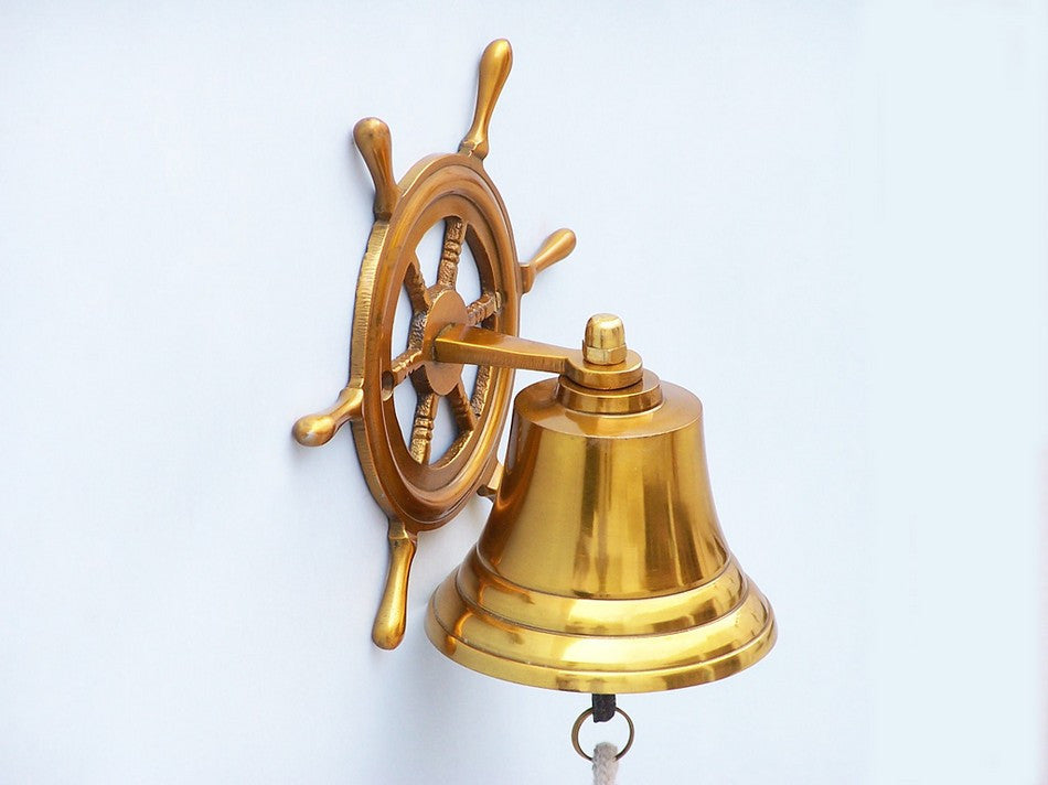 Brass Plated Hanging Ship Wheel Bell 7"