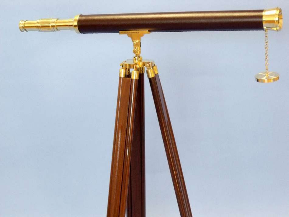 Floor Standing Solid Brass - Leather Harbor Master Telescope 60"