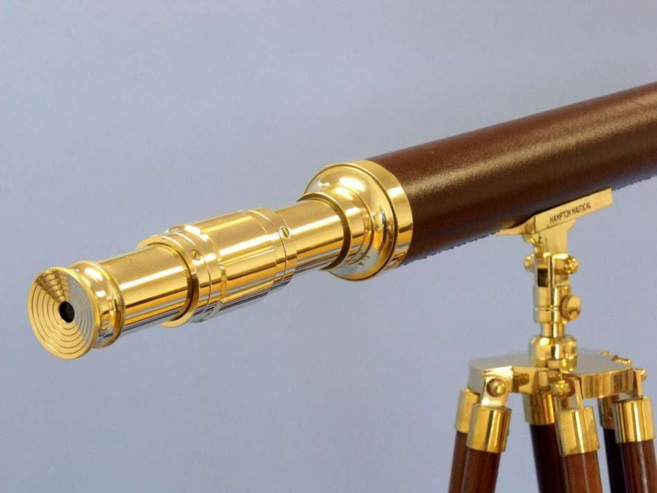 Floor Standing Solid Brass - Leather Harbor Master Telescope 60"