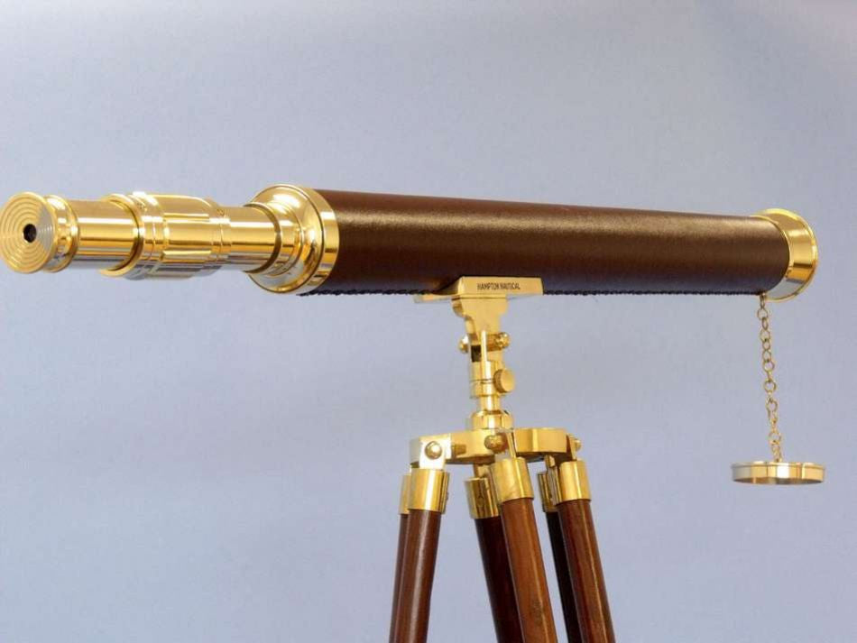 Floor Standing Solid Brass - Leather Harbor Master Telescope 60"