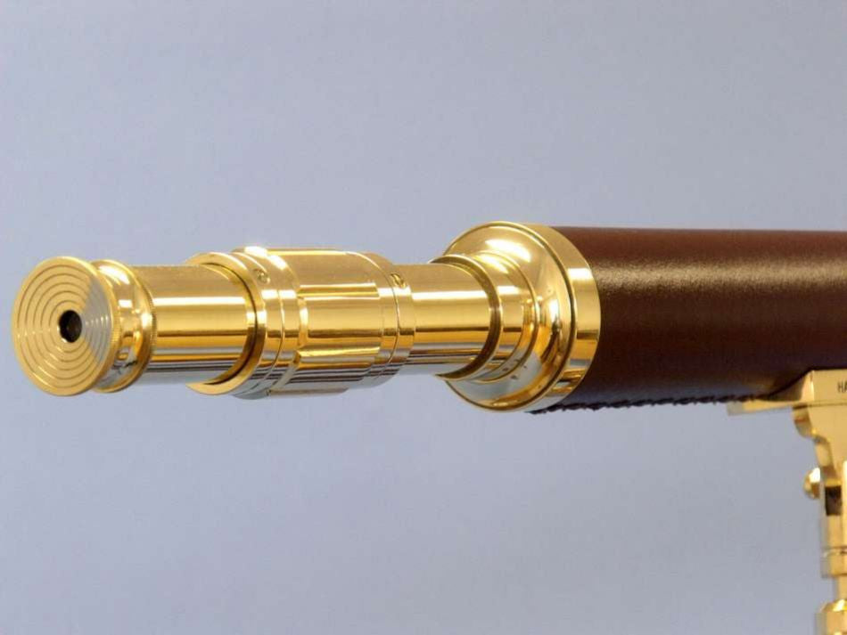 Floor Standing Solid Brass - Leather Harbor Master Telescope 60"
