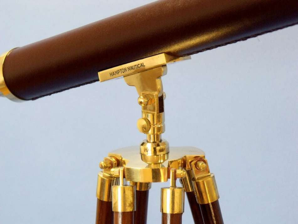 Floor Standing Solid Brass - Leather Harbor Master Telescope 60"