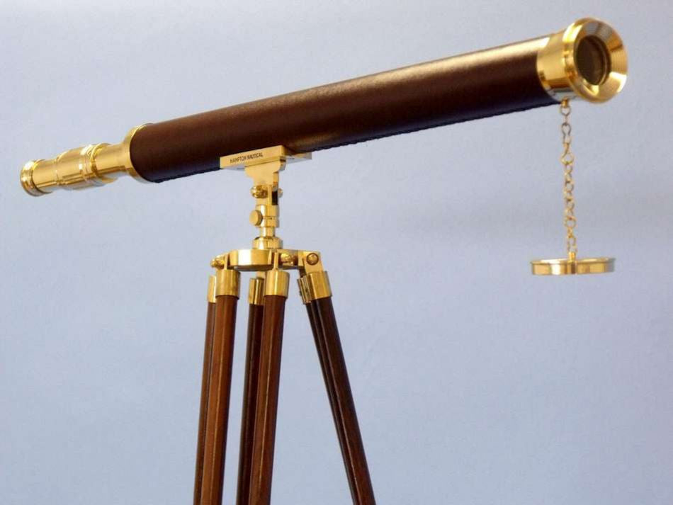 Floor Standing Solid Brass - Leather Harbor Master Telescope 60"