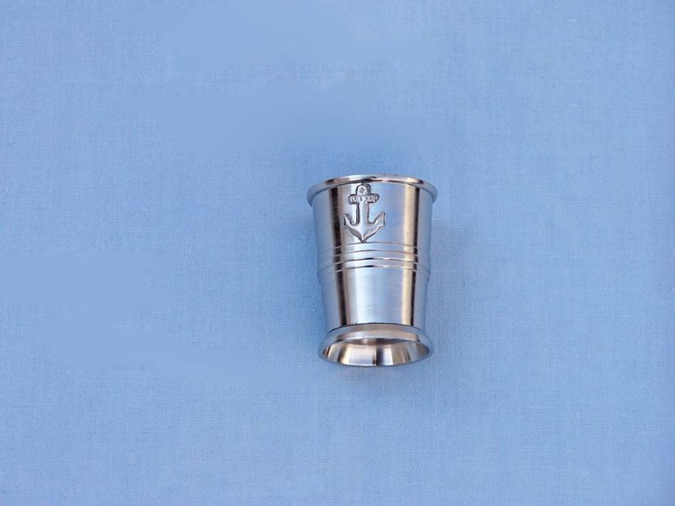 Brushed Nickel Anchor Shot Glasses With Rosewood Box 4" - Set of 2