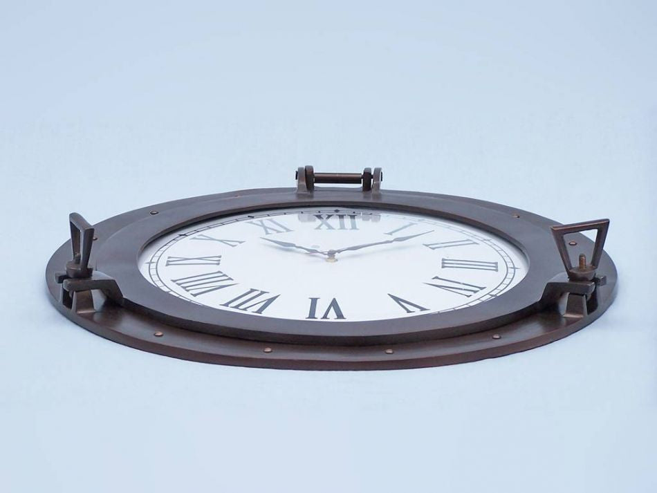 Bronzed Deluxe Class Porthole Clock 24"