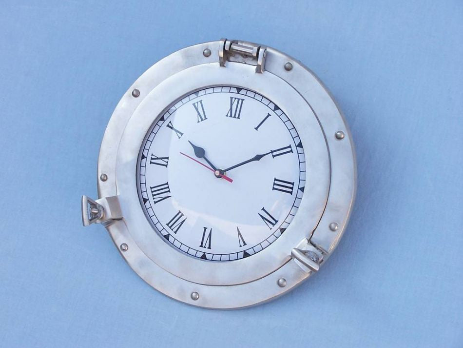Brushed Nickel Deluxe Class Porthole Clock 12"