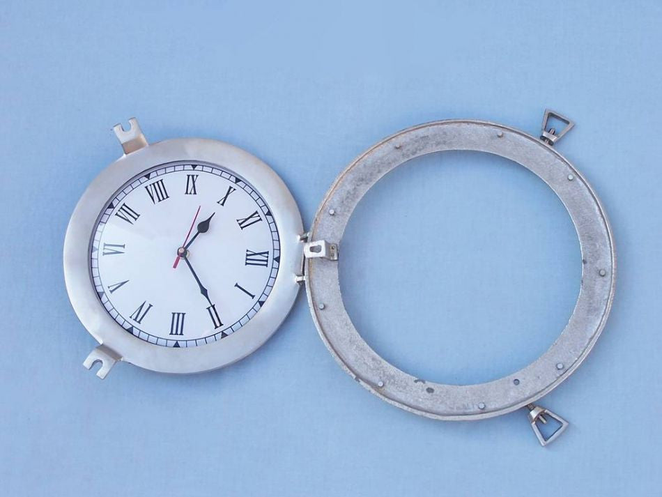 Brushed Nickel Deluxe Class Porthole Clock 12"