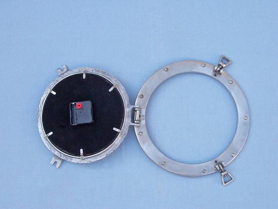 Brushed Nickel Deluxe Class Porthole Clock 12"