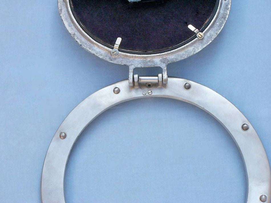 Brushed Nickel Deluxe Class Porthole Clock 12"