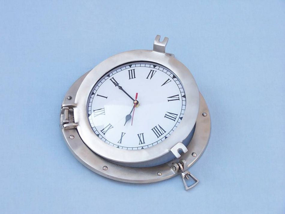 Brushed Nickel Deluxe Class Porthole Clock 12"