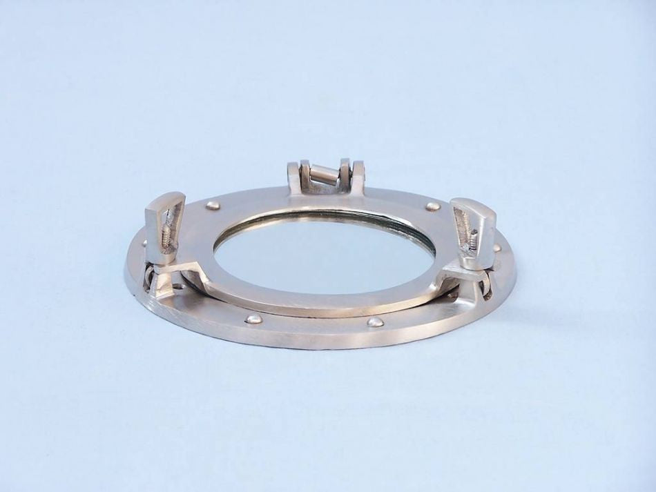 Brushed Nickel Deluxe Class Decorative Ship Porthole Mirror 8"
