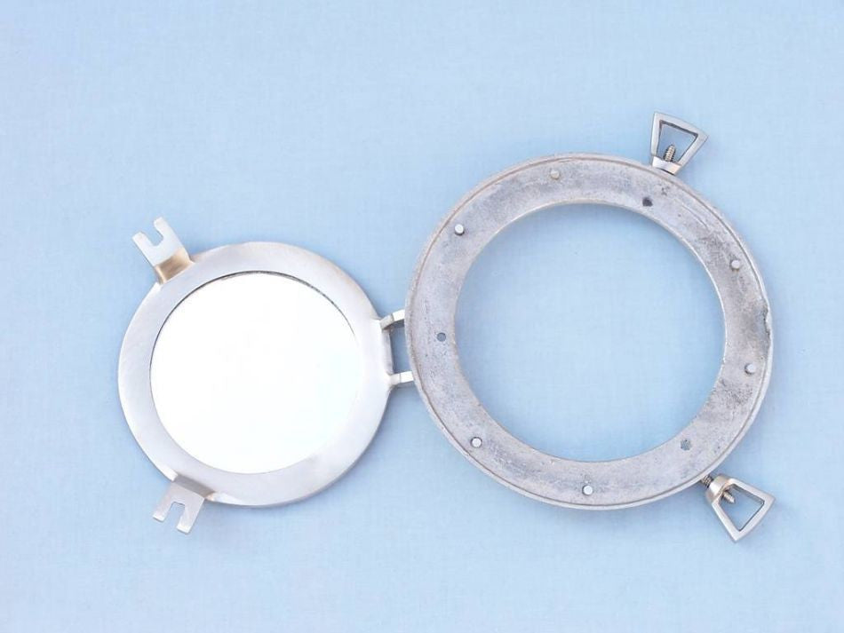Brushed Nickel Deluxe Class Decorative Ship Porthole Mirror 8"