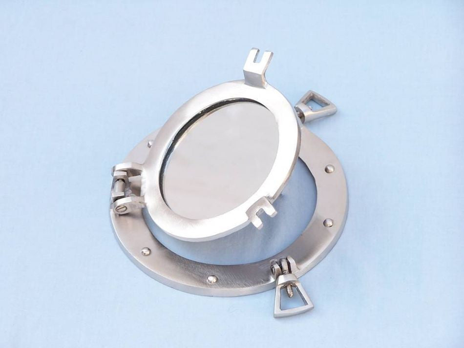 Brushed Nickel Deluxe Class Decorative Ship Porthole Mirror 8"