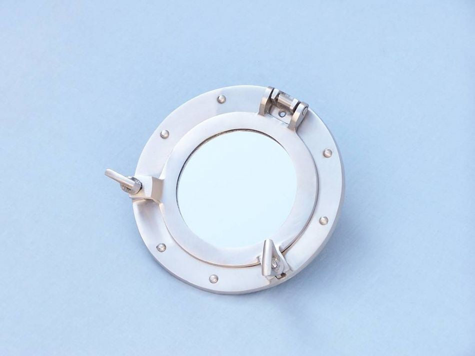 Brushed Nickel Deluxe Class Decorative Ship Porthole Mirror 8"