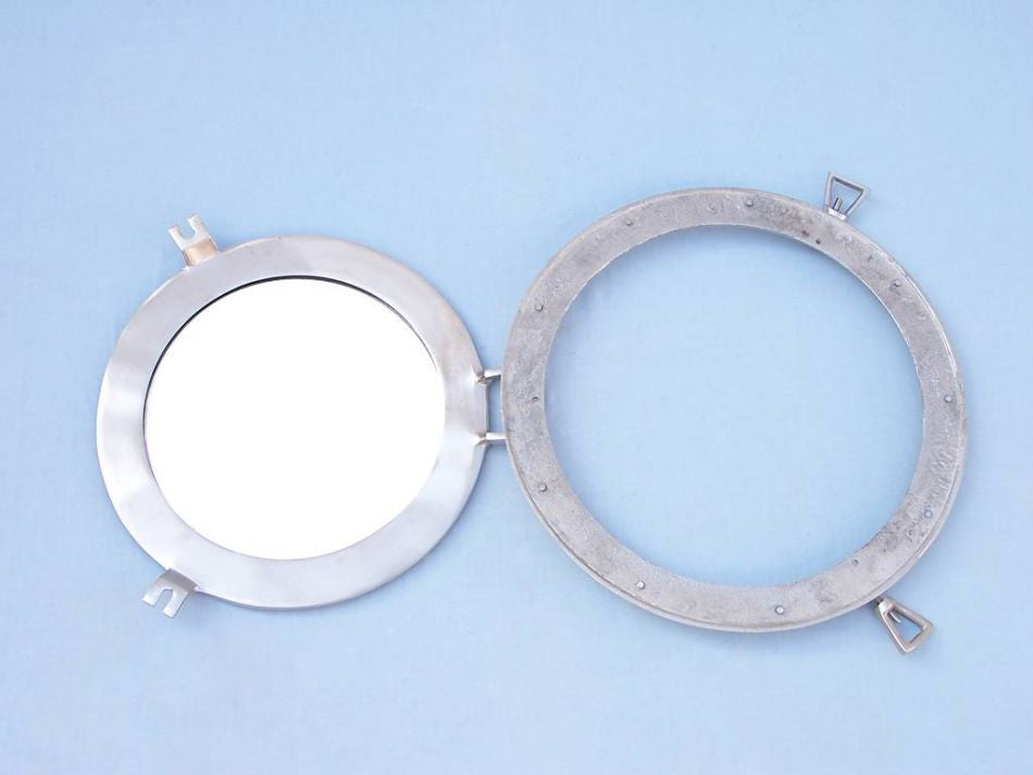 Brushed Nickel Deluxe Class Decorative Ship Porthole Mirror 12"