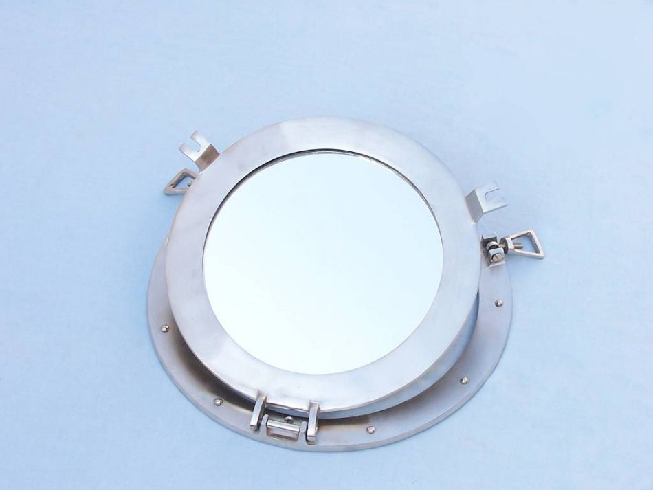 Brushed Nickel Deluxe Class Decorative Ship Porthole Mirror 12"