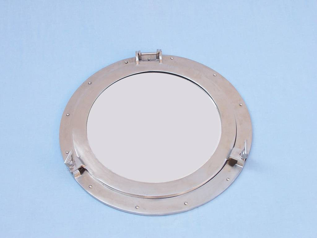 Brushed Nickel Deluxe Class Decorative Ship Porthole Mirror 20"