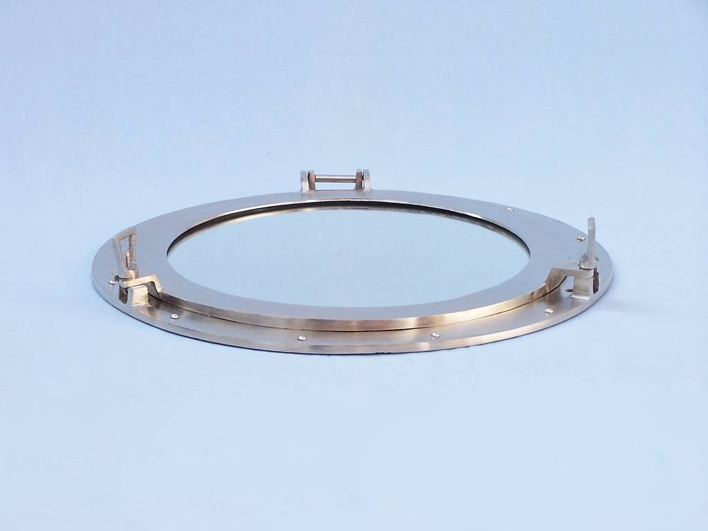 Brushed Nickel Deluxe Class Decorative Ship Porthole Mirror 20"