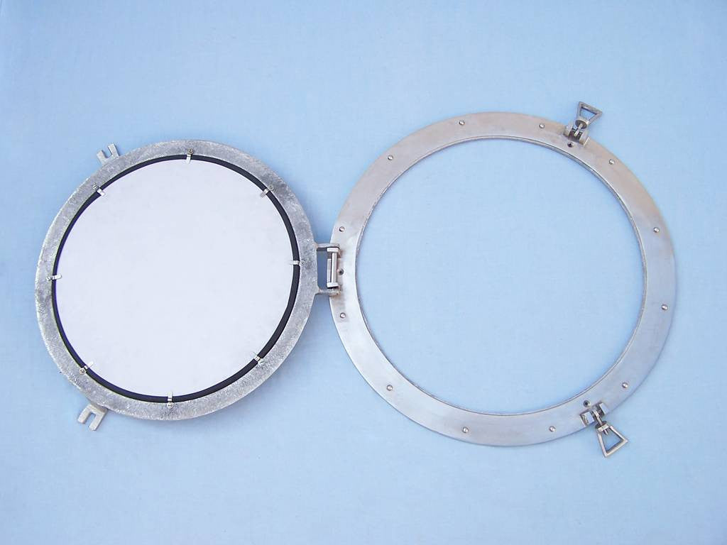 Brushed Nickel Deluxe Class Decorative Ship Porthole Mirror 20"