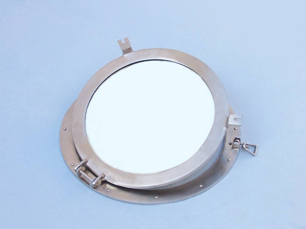 Brushed Nickel Deluxe Class Decorative Ship Porthole Mirror 20"