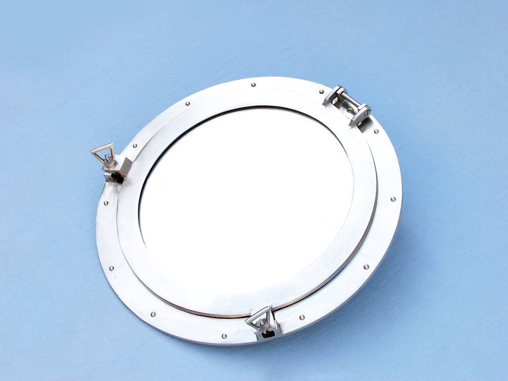 Brushed Nickel Deluxe Class Decorative Ship Porthole Mirror 20"