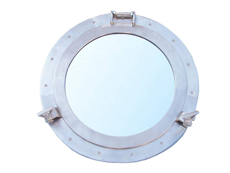 Brushed Nickel Deluxe Class Decorative Ship Porthole Mirror 24"