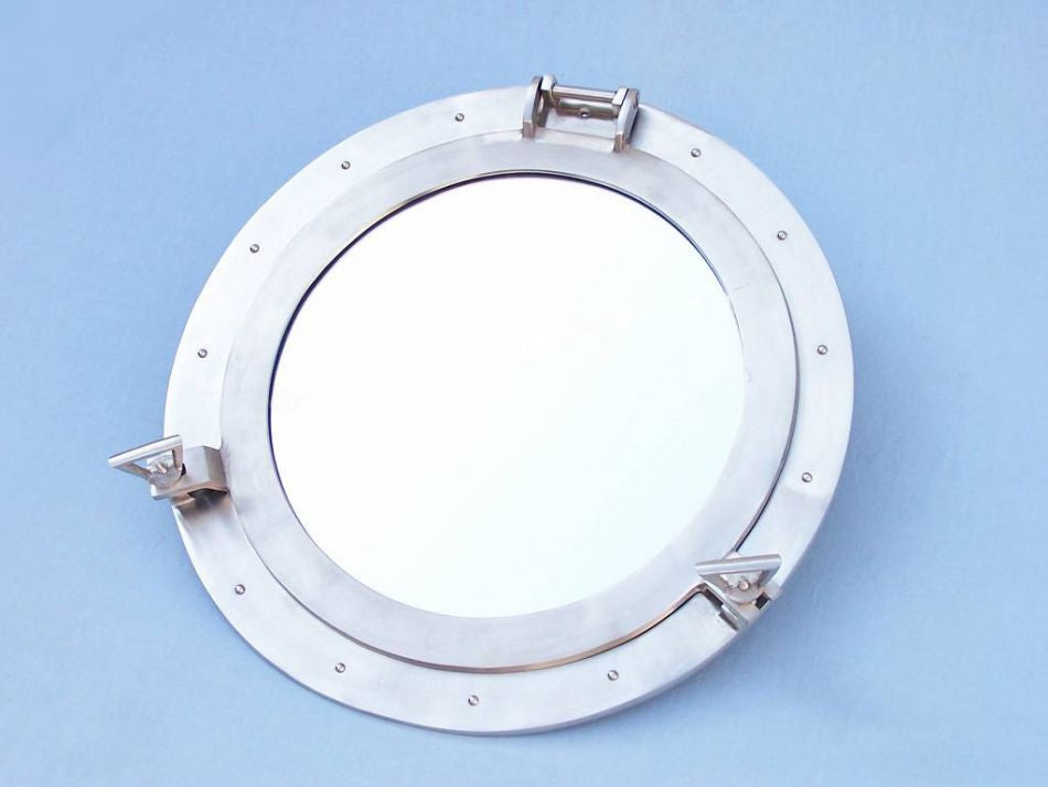 Brushed Nickel Deluxe Class Decorative Ship Porthole Mirror 24"
