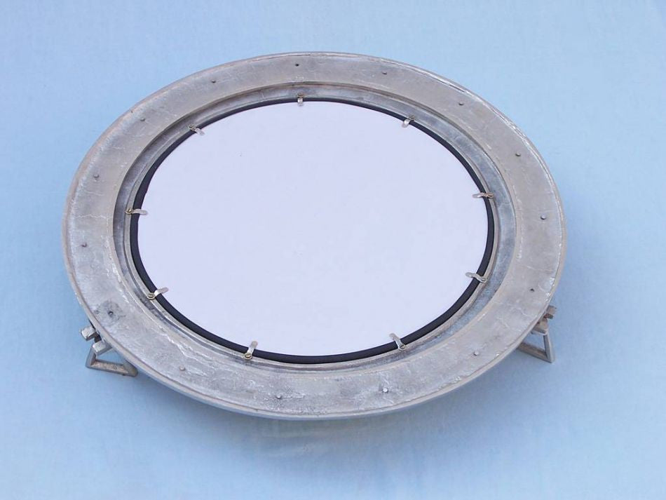 Brushed Nickel Deluxe Class Decorative Ship Porthole Mirror 24"