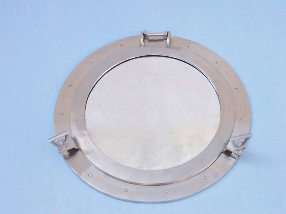 Brushed Nickel Deluxe Class Decorative Ship Porthole Mirror 24"