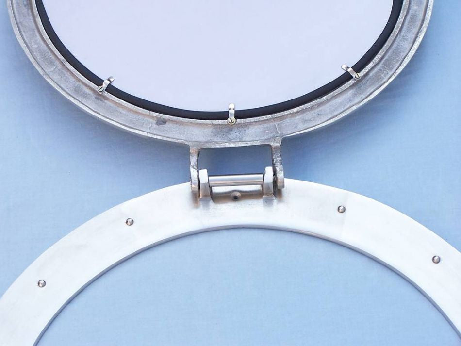 Brushed Nickel Deluxe Class Decorative Ship Porthole Mirror 24"