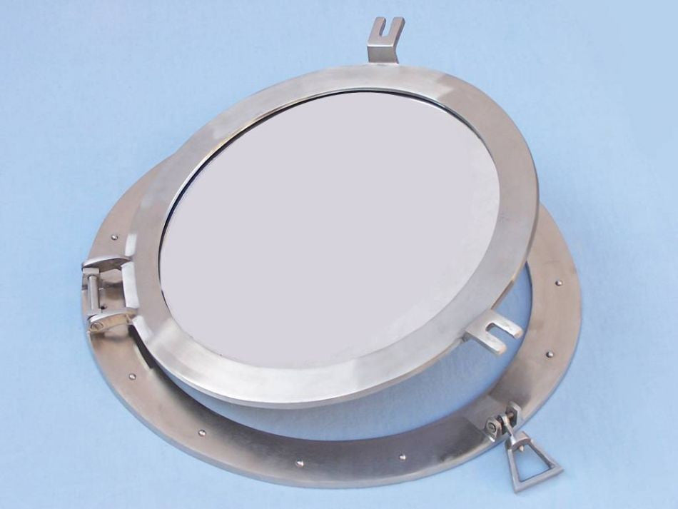 Brushed Nickel Deluxe Class Decorative Ship Porthole Mirror 24"