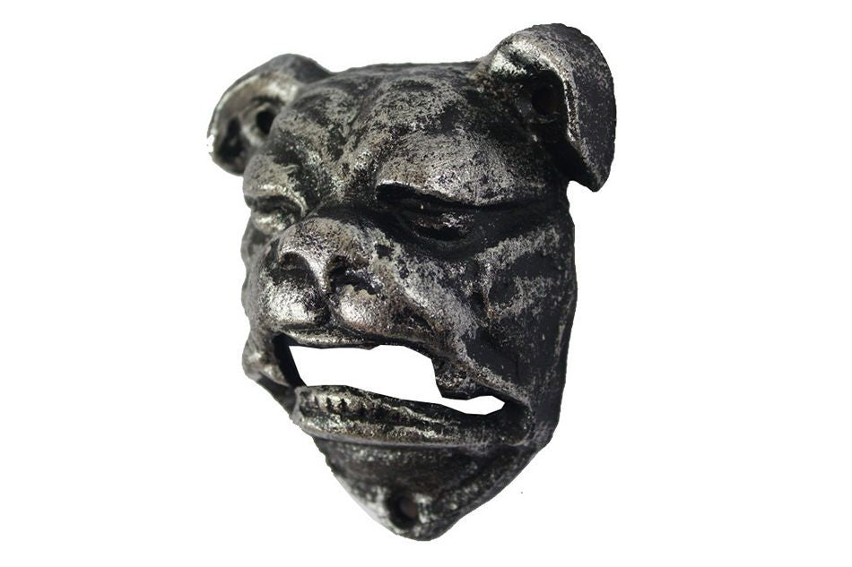 Rustic Silver Cast Iron Bulldog Bottle Opener 4"