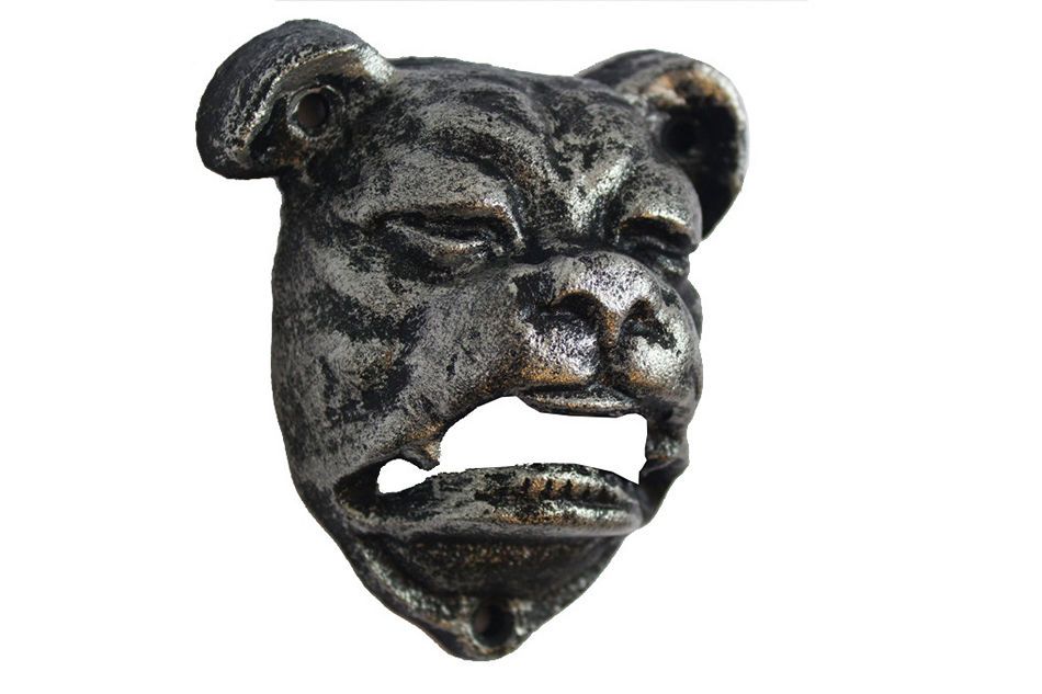 Rustic Silver Cast Iron Bulldog Bottle Opener 4"
