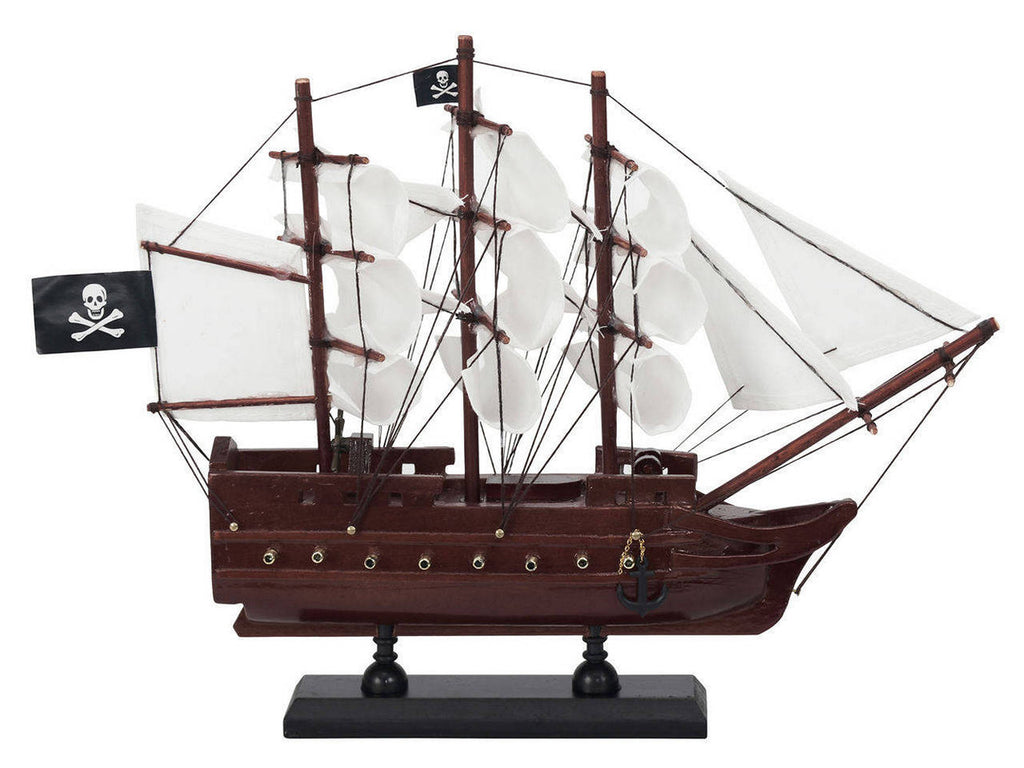 Wooden Caribbean Pirate White Sails Model Pirate Ship 12"