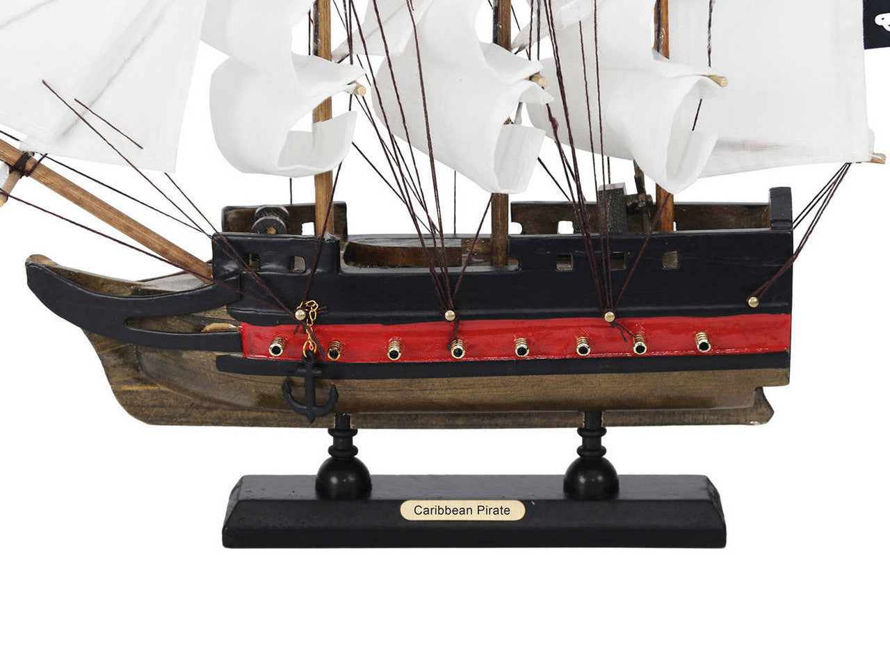 Wooden Caribbean Pirate White Sails Limited Model Pirate Ship 12"