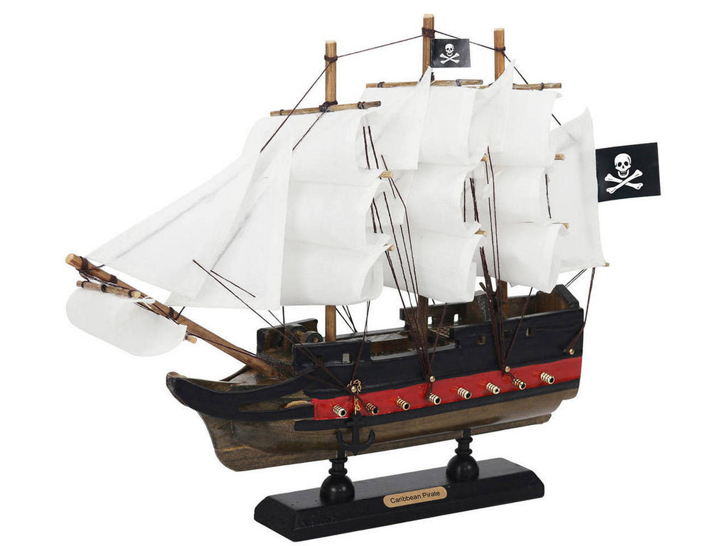 Wooden Caribbean Pirate White Sails Limited Model Pirate Ship 12"