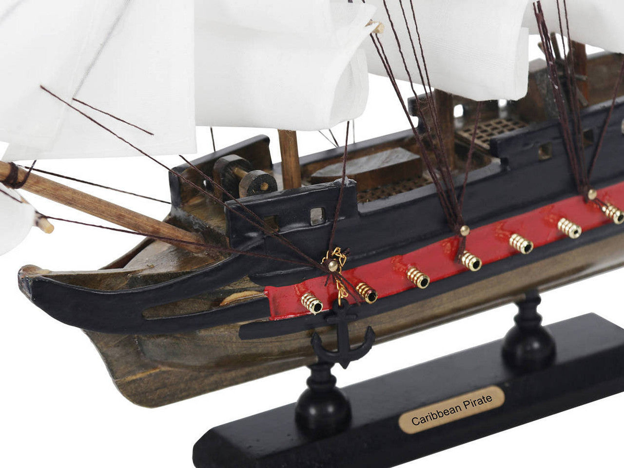 Wooden Caribbean Pirate White Sails Limited Model Pirate Ship 12"