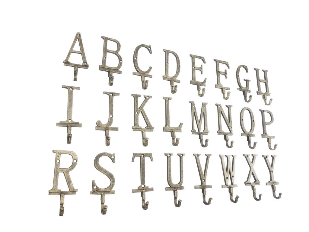Rustic Gold Cast Iron Letter A Alphabet Wall Hook 6"